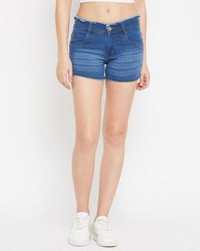 washed shorts with frayed hem