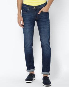 washed skinny jeans with 5-pocket styling