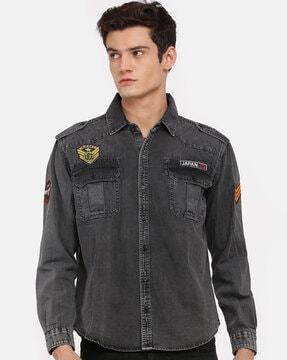 washed slim fit denim shirt