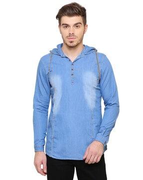 washed slim fit hooded shirt