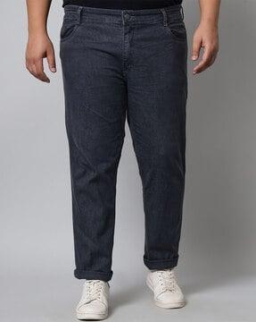 washed slim fit jeans with button closure