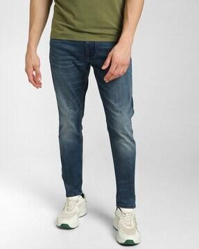 washed slim-fit jeans
