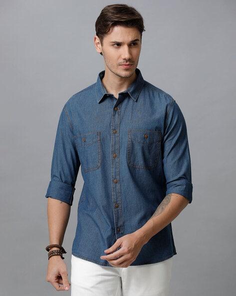 washed slim fit shirt with patch pockets