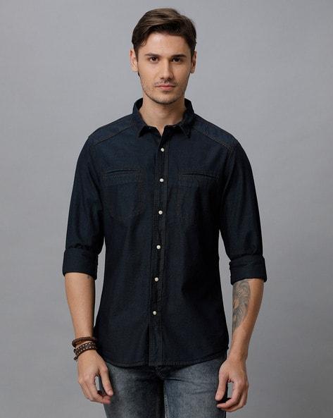 washed slim fit shirt with welt pockets
