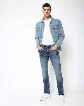 washed slim jeans with insert pockets