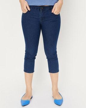 washed straight fit capris with insert pockets