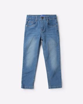 washed straight fit jeans