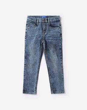 washed straight fit jeans