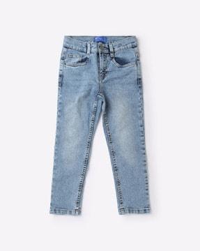 washed straight fit jeans