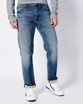 washed tailored straight jeans