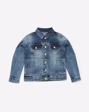 washed trucker jacket with flap pockets