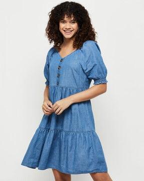 washed v-neck tiered dress