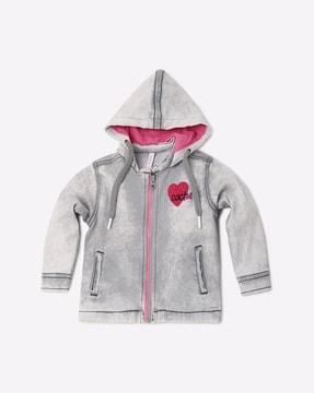 washed zip-front hooded jacket with insert pockets