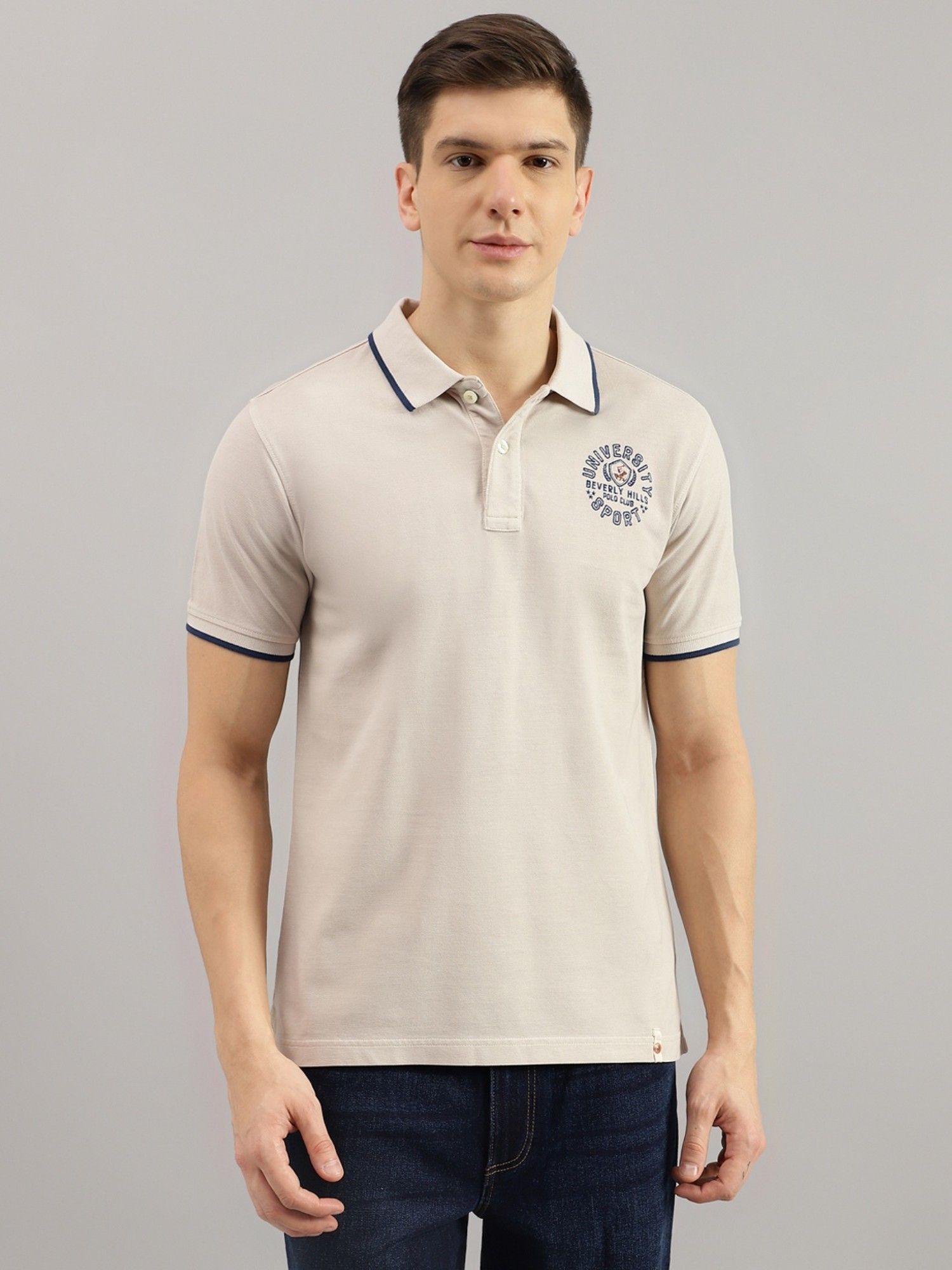 washout polo t-shirt beige