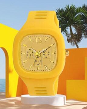 watch-1-yellow analogue watch with tang buckle