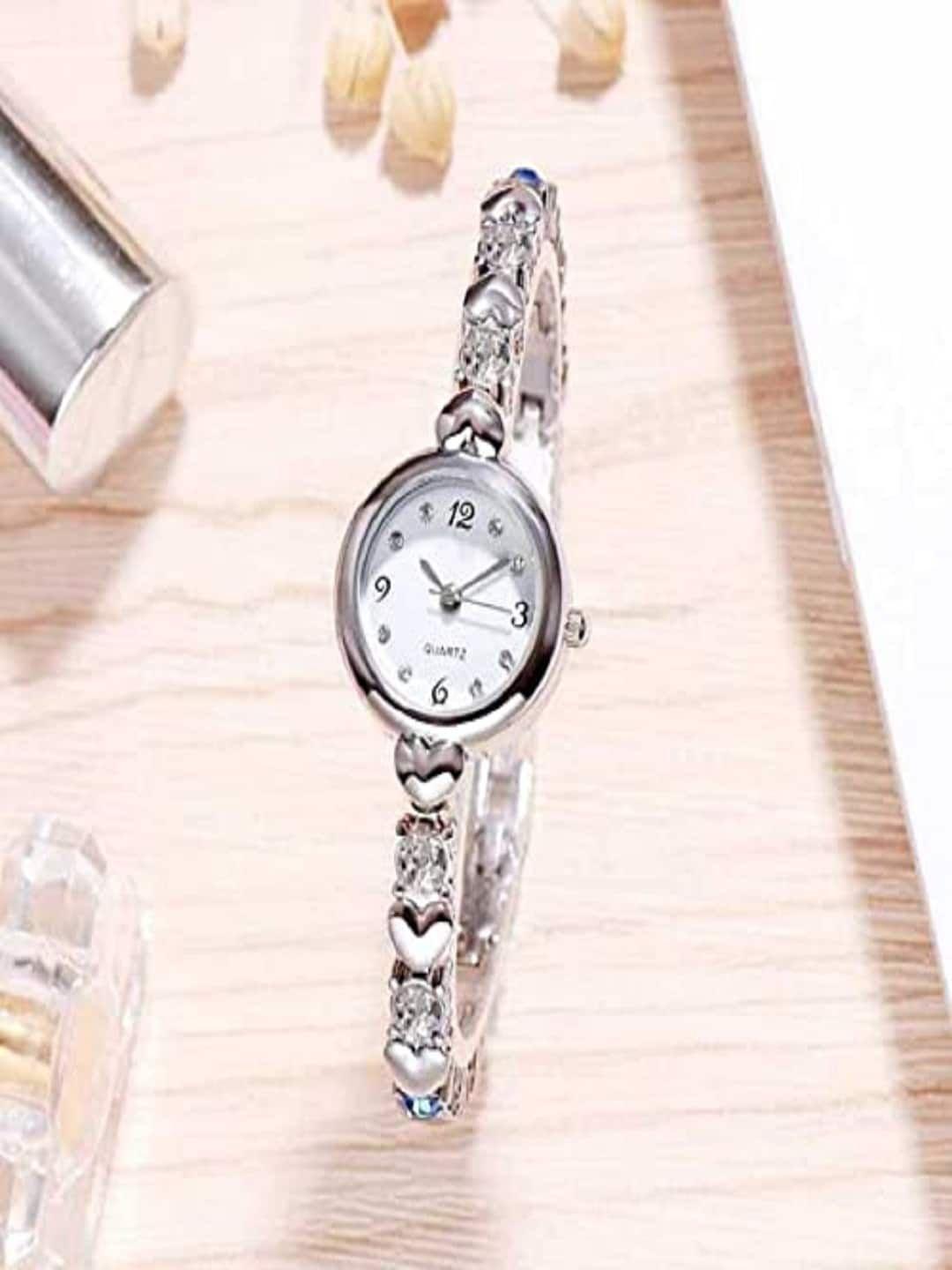 watchstar women embellished dial & stainless steel textured straps analogue watch