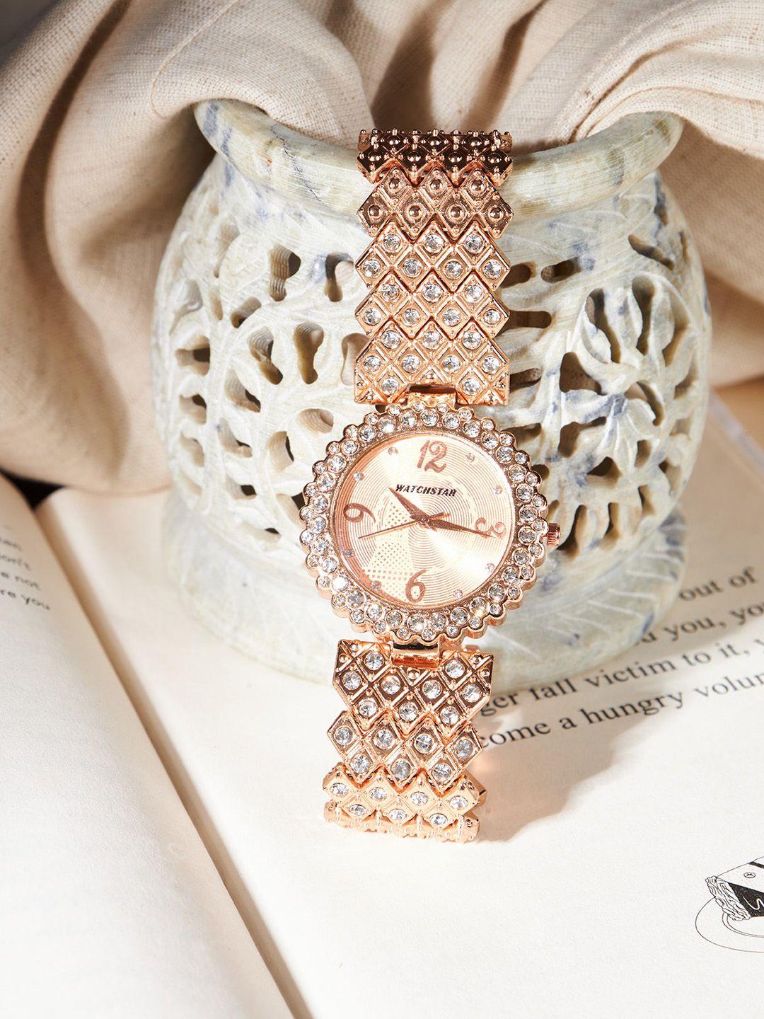 watchstar women stainless steel bracelet style straps analogue watch dollar copper