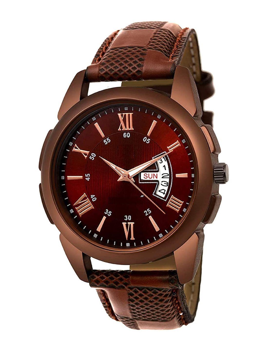 watchstar men brown dial & brown leather straps analogue watch dd brown