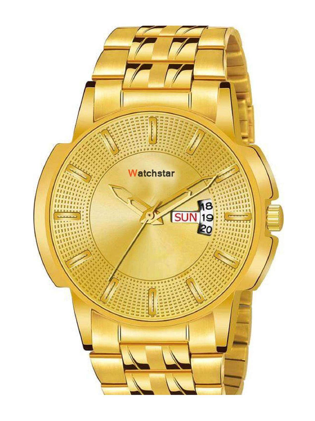 watchstar men dial & stainless steel bracelet style calendar analogue watch dd aveo gold