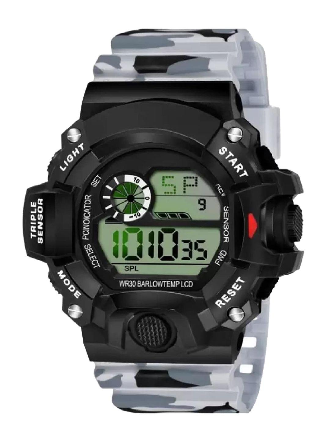 watchstar men round sport digital watch- army c shock grey1