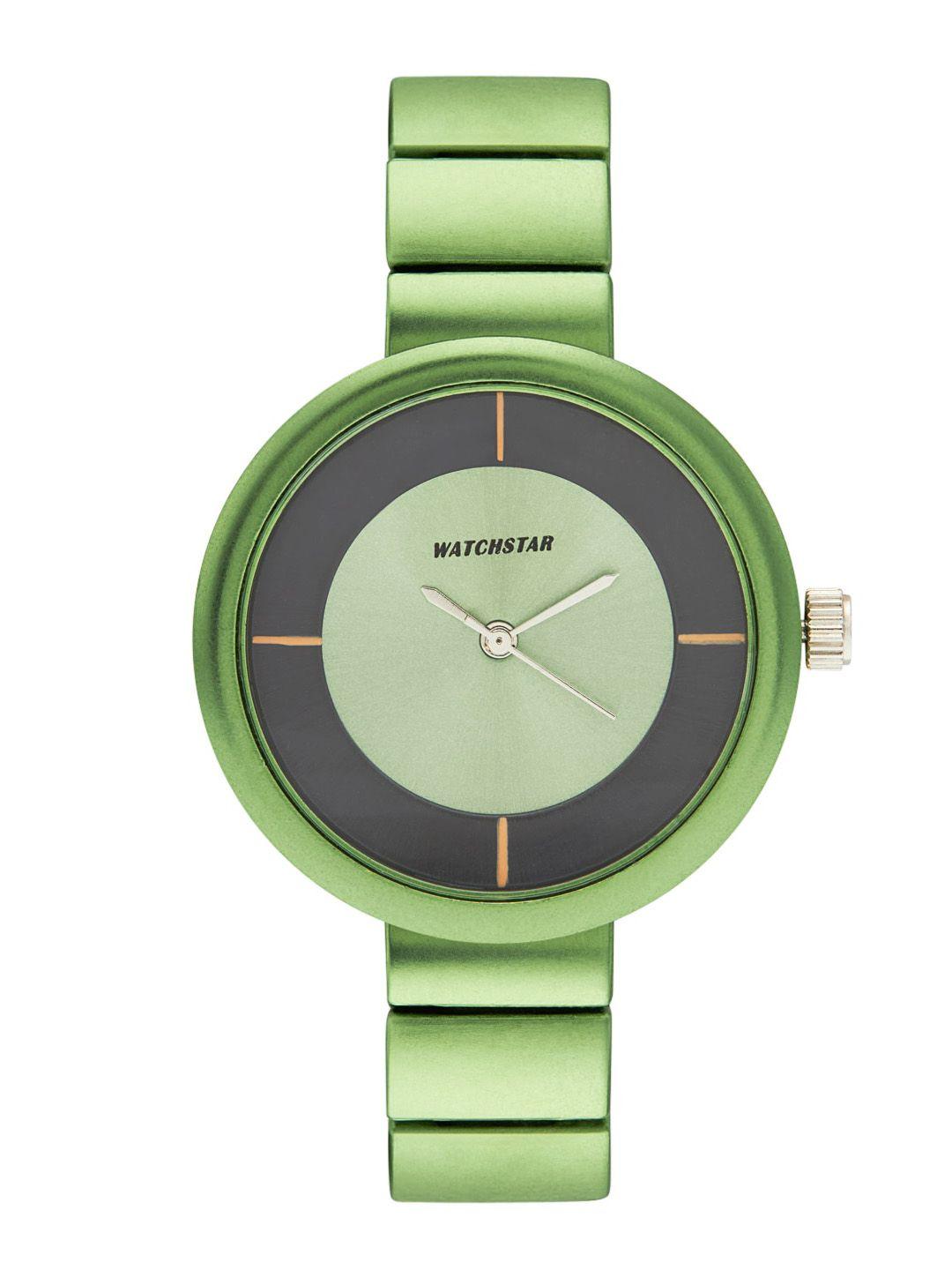 watchstar women green embellished dial & green stainless steel analogue watch mate green