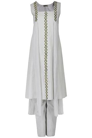 water grey embroidered panelled kurta with pants set