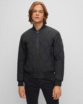 water-repellent piping padded bomber jacket