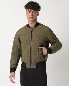 water-repellent piping padded bomber jacket