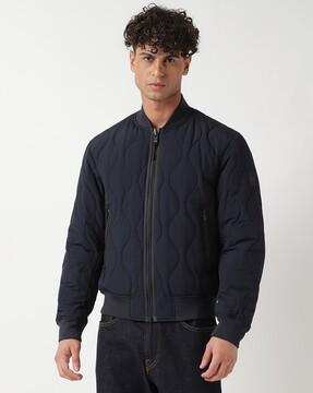 water-repellent piping padded bomber jacket