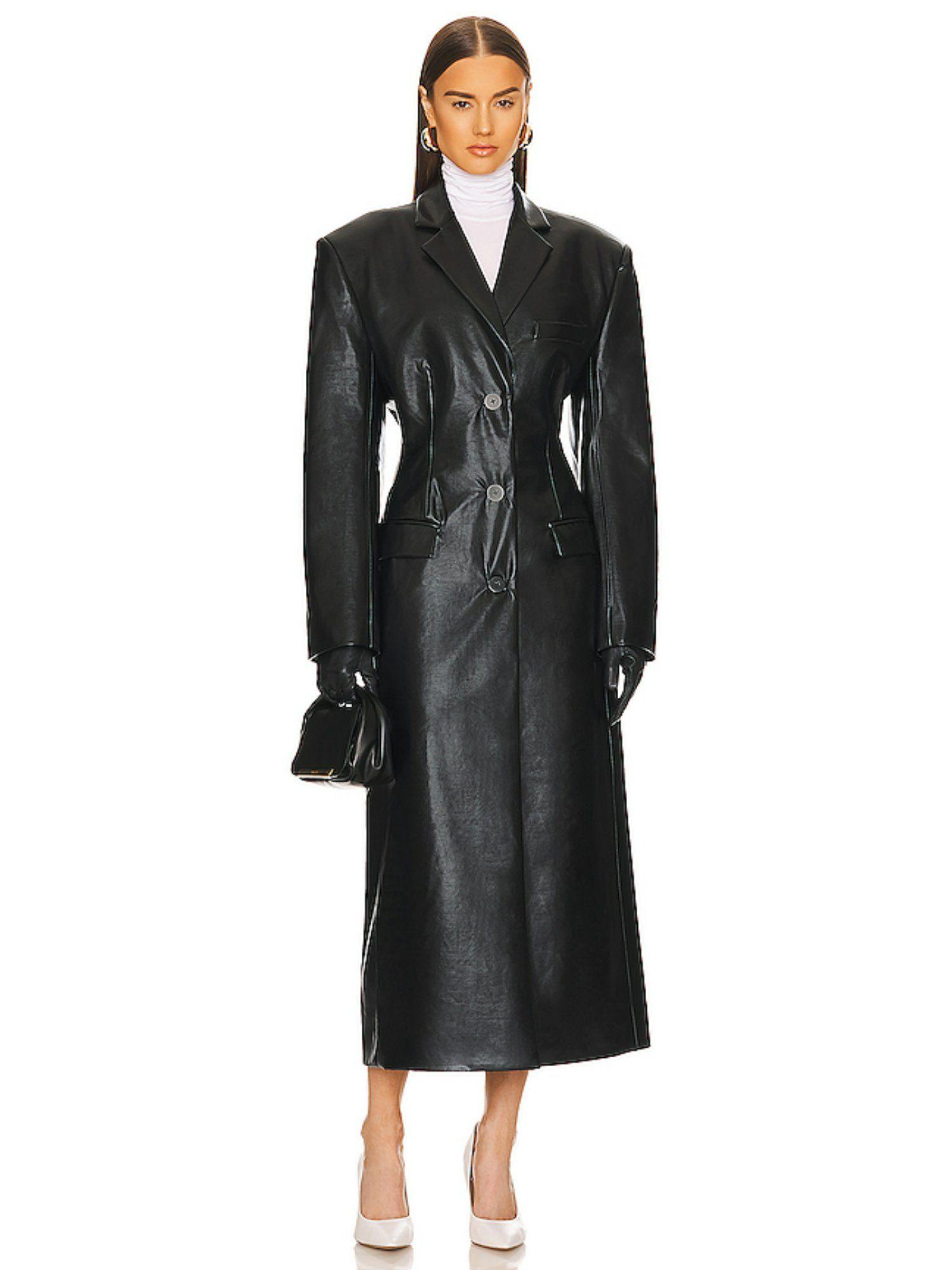 waterbased faux leather long coat