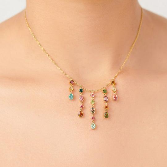 waterfall necklace with tourmalines