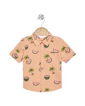 watermelon print regular fit shirt with spread collar