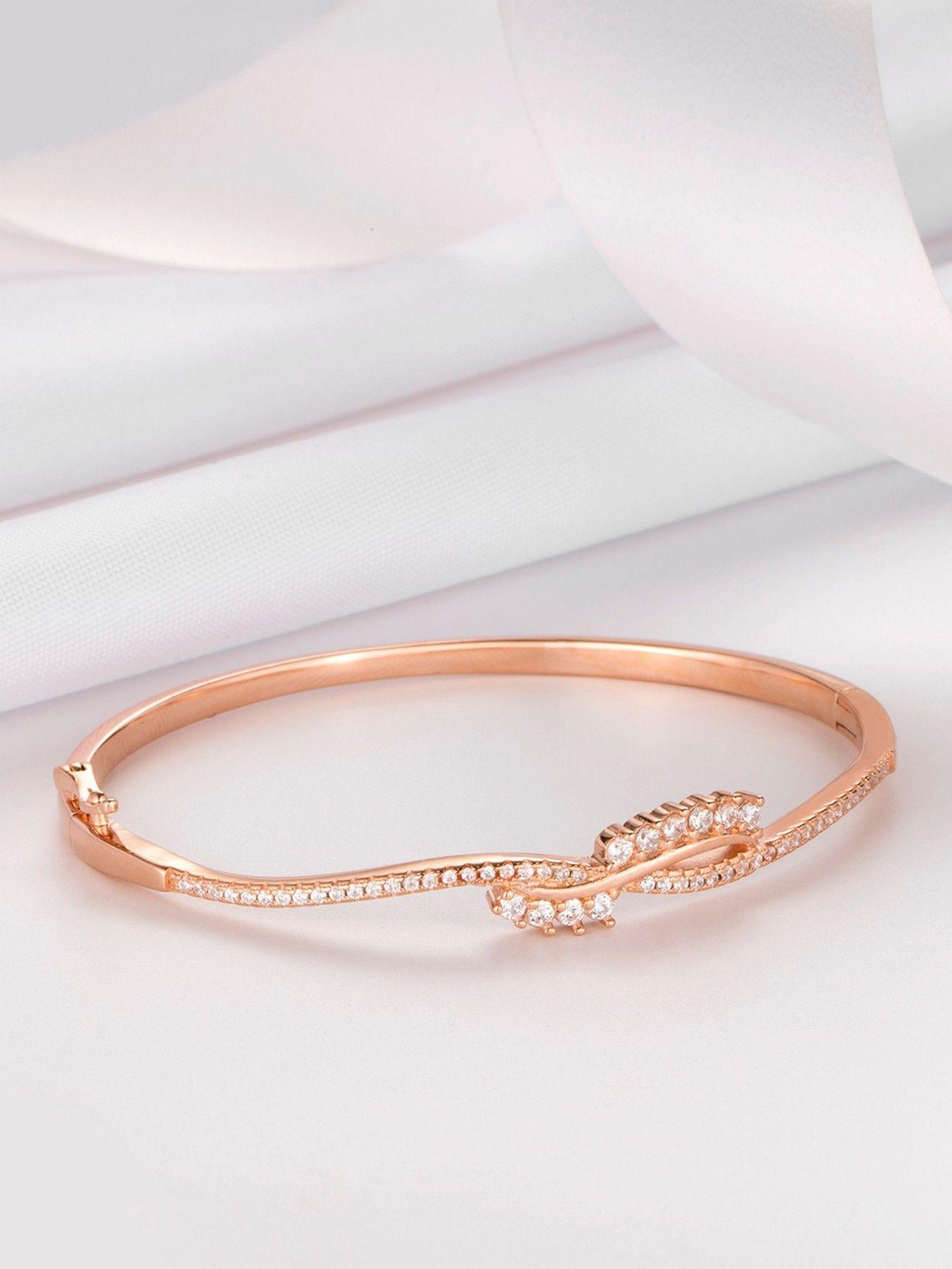 wave line cz rose gold plated 925 sterling silver kada bracelet