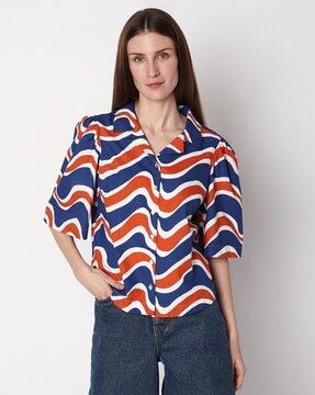 wavy print boxy fit shirt