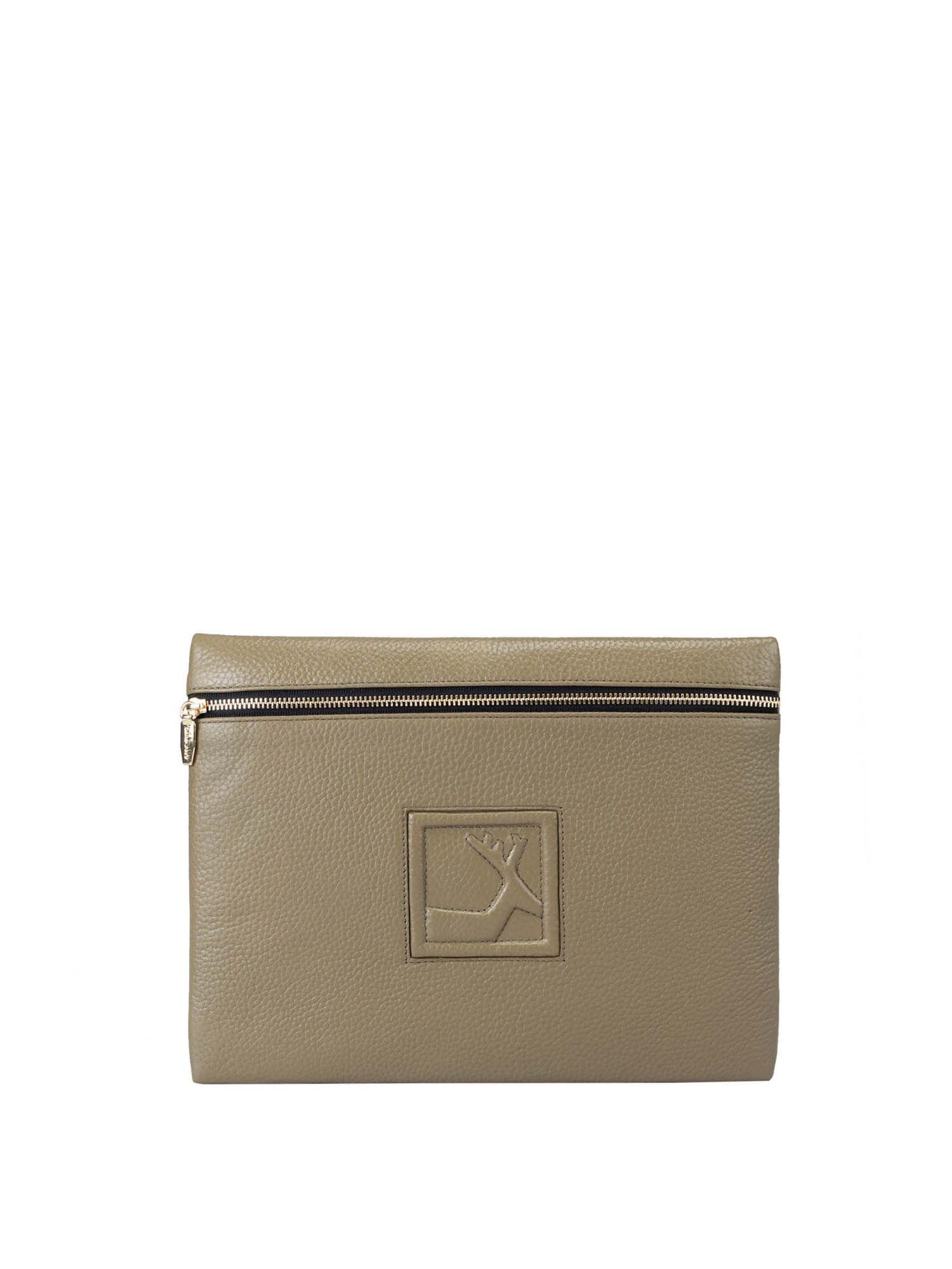 wax leather taupe pouch