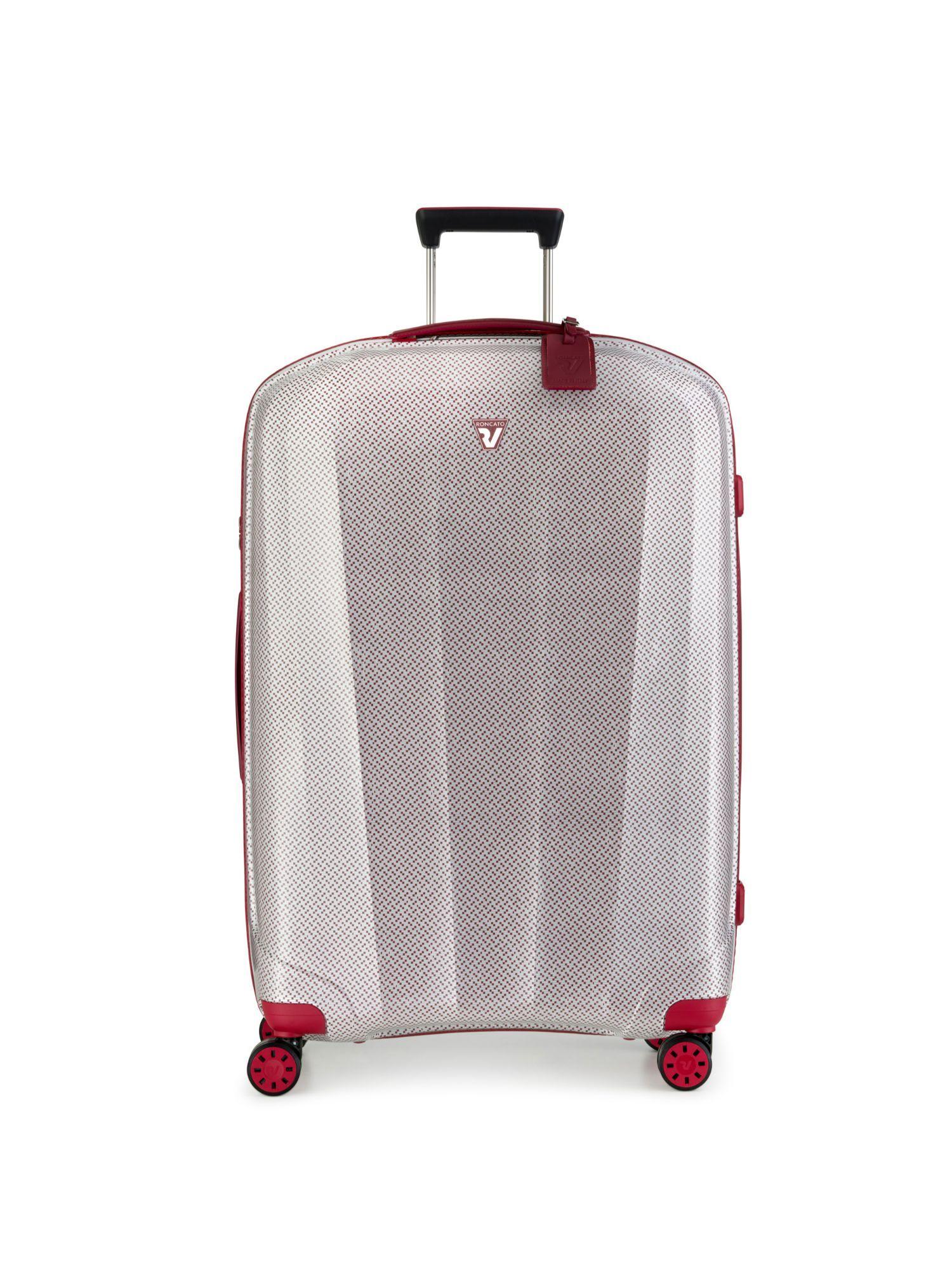 we are texture red and white polypropylene material hard trolley