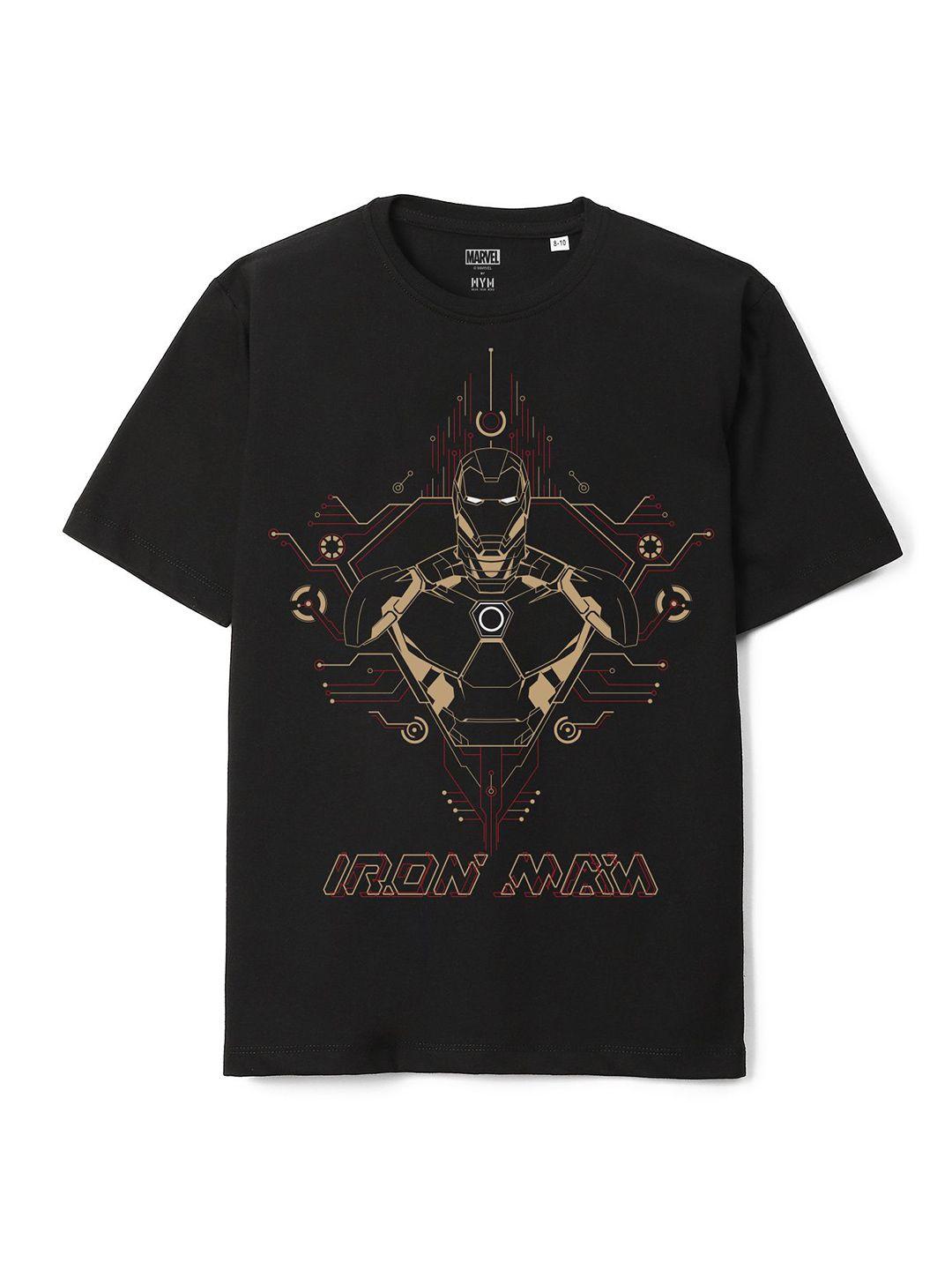 wear your mind boys black iron man printed v-neck raw edge loose t-shirt