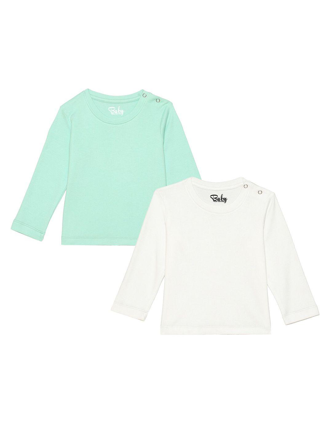 wear your mind boys set of 2 green & off white solid t-shirt