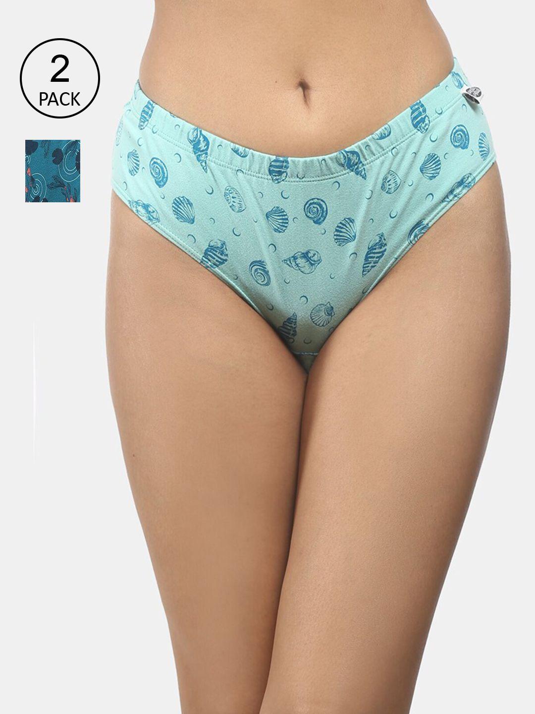 wear equal women teal & blue pack of 2 printed anti-microbial hipster briefs