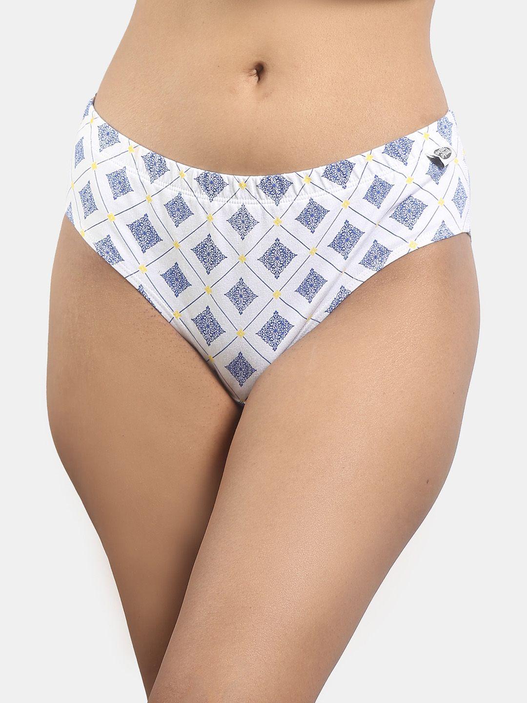 wear equal women white & blue printed anti-microbial bikini briefs 002/ba/whiteblue/aop