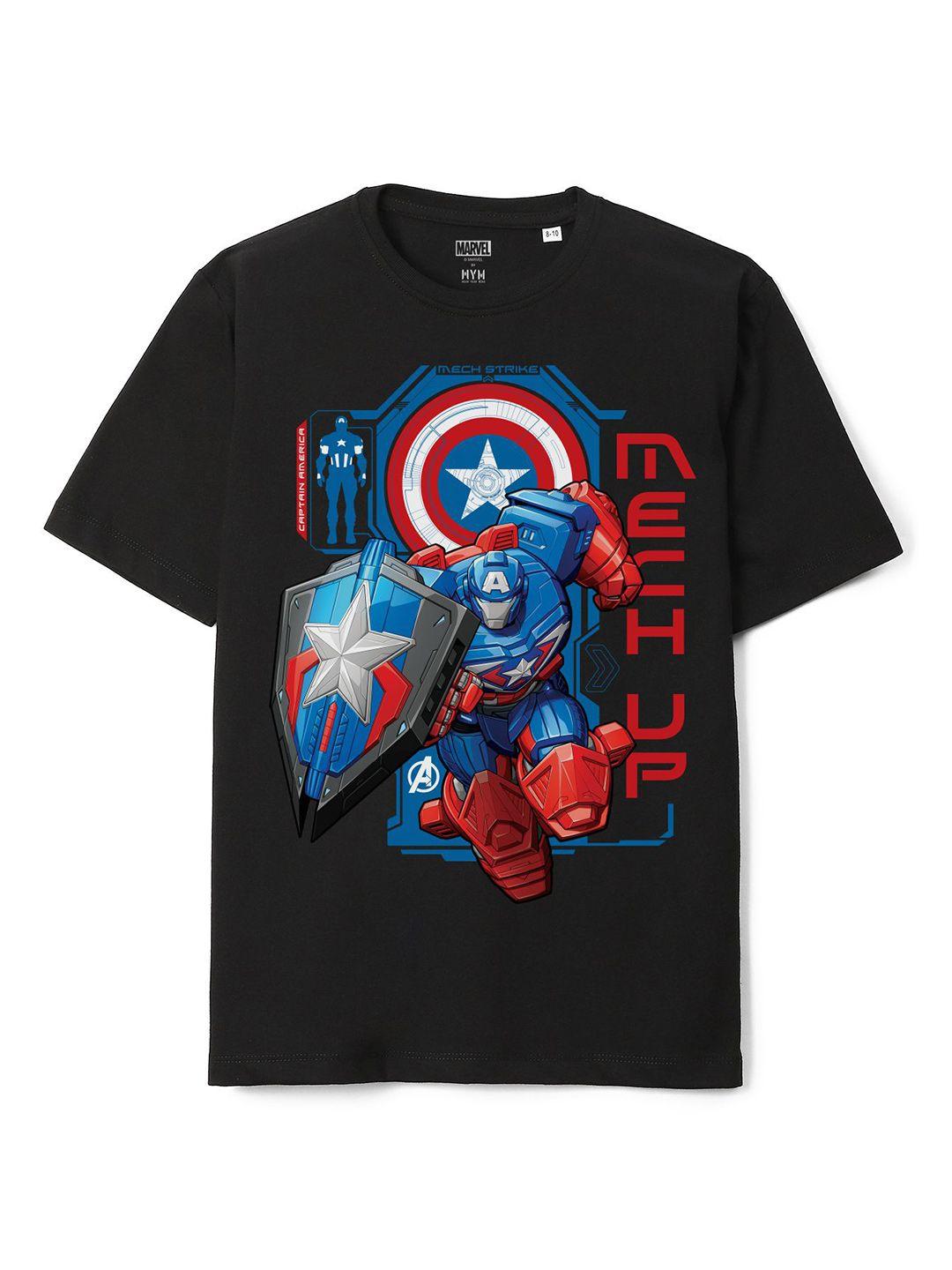 wear your mind boys black captain america printed applique loose t-shirt