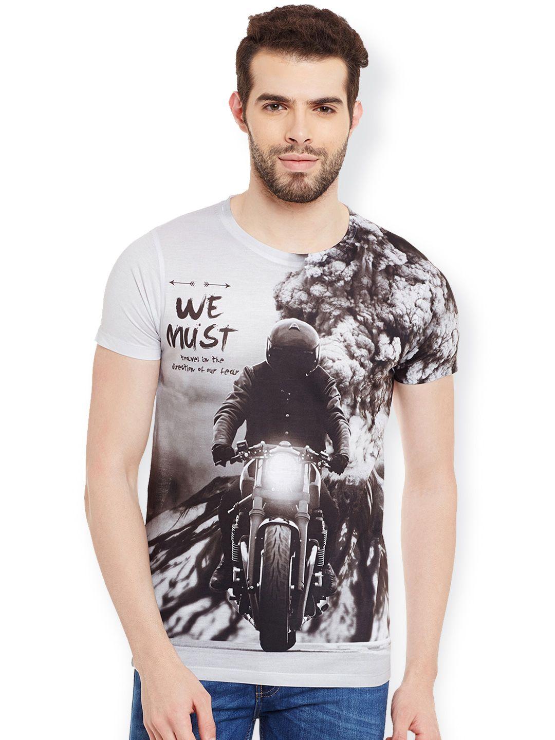 wear your mind men black & white printed round neck t-shirt