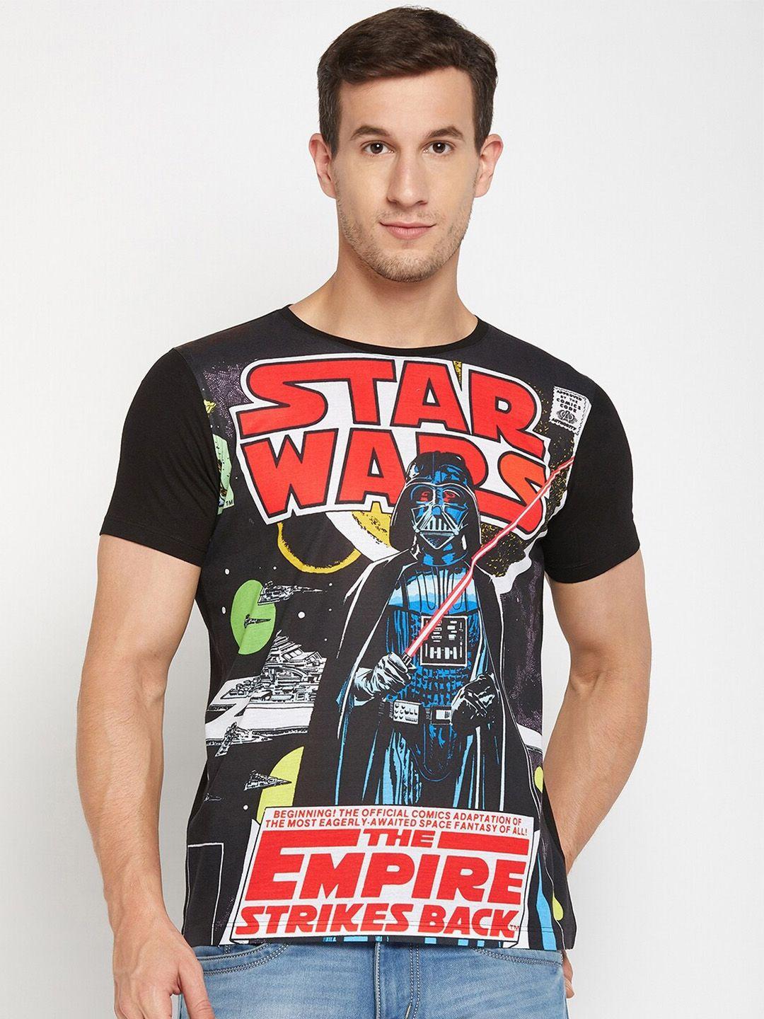 wear your mind men black star wars printed extended sleeves raw edge t-shirt