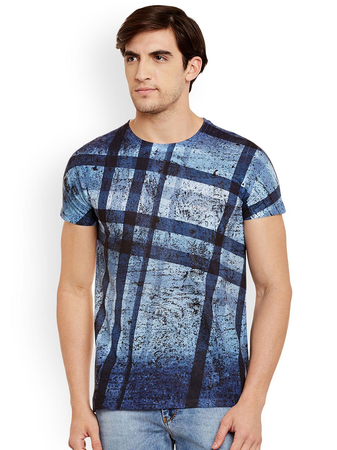 wear your mind men blue & white printed t-shirt