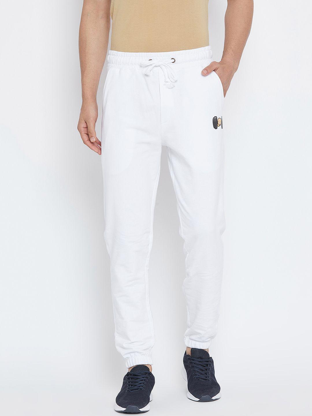 wear your mind men white solid regular-fit joggers