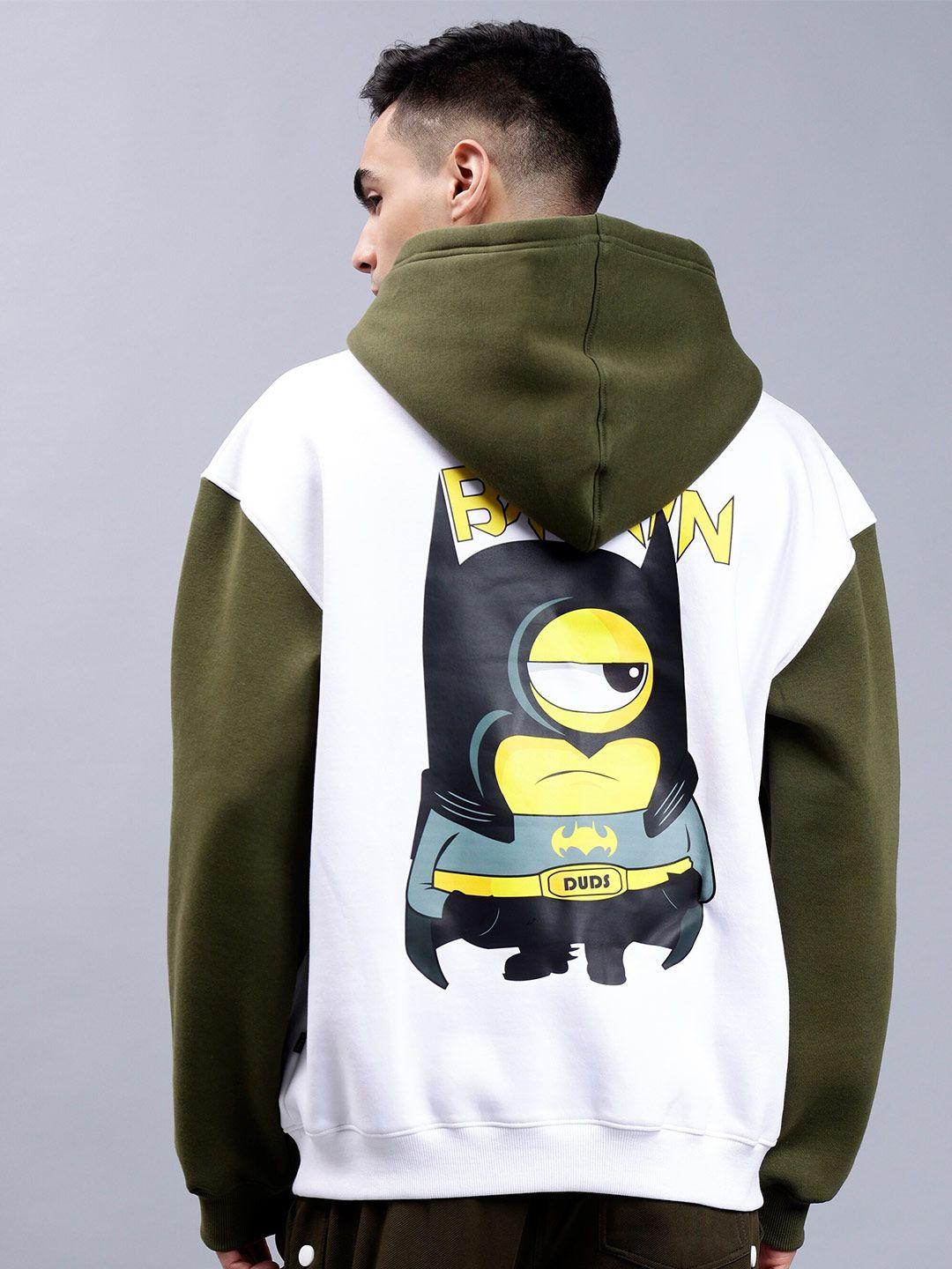 wearduds batman printed hooded oversized cotton & fleece sweatshirt