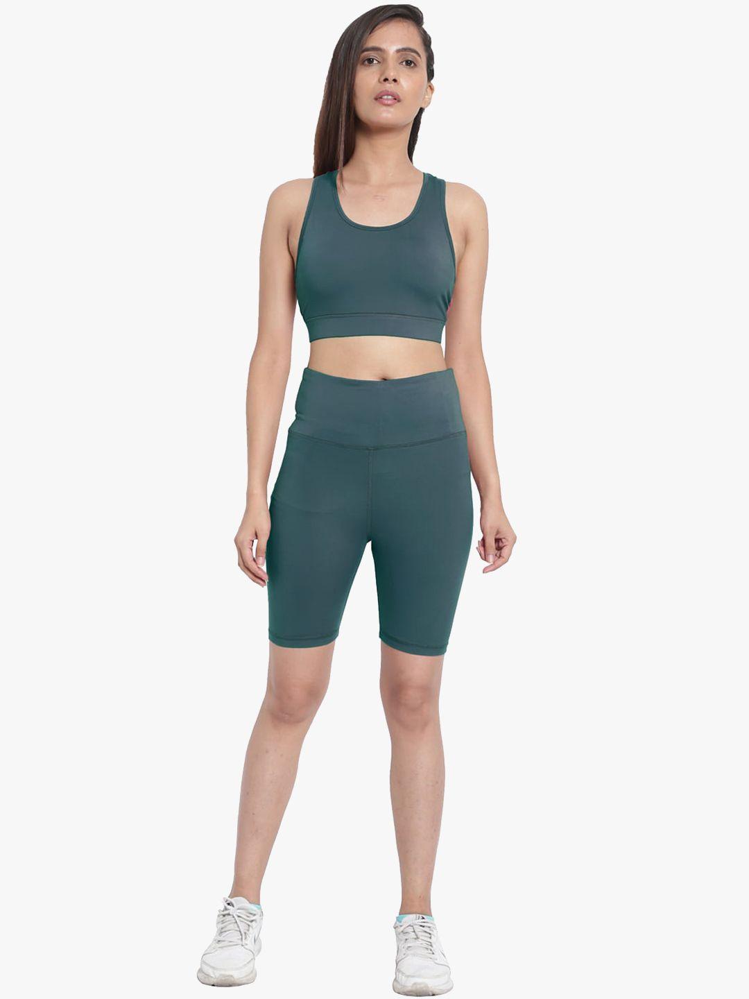 wearjukebox-women-olive-green-solid-sports-bra-set