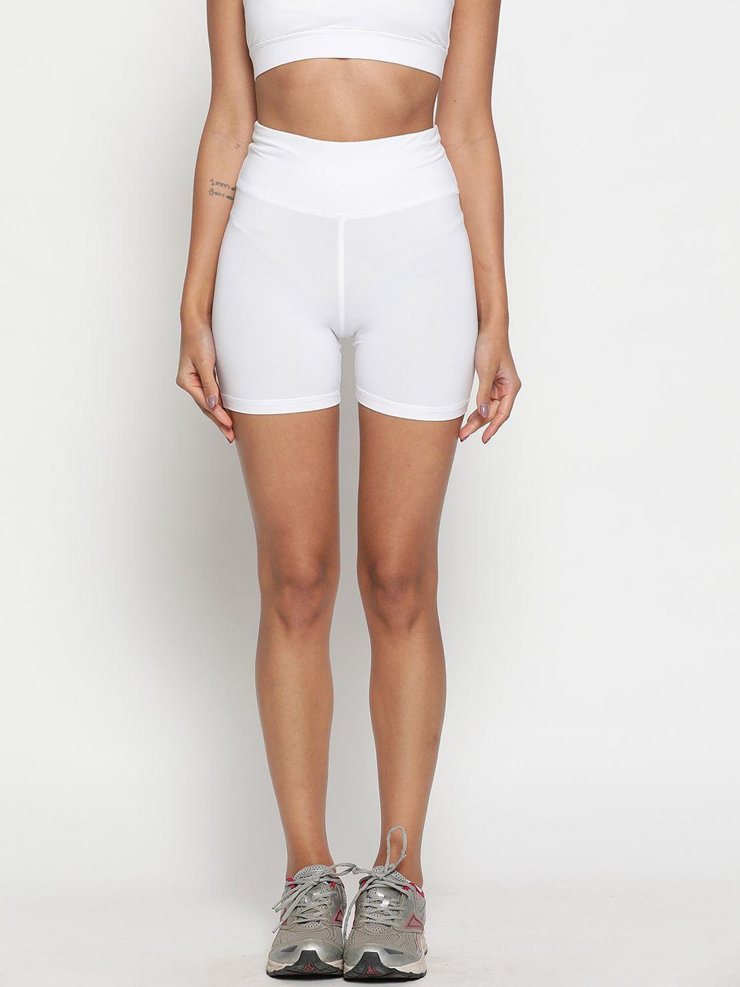 wearjukebox women white slim fit high-rise training or gym shorts