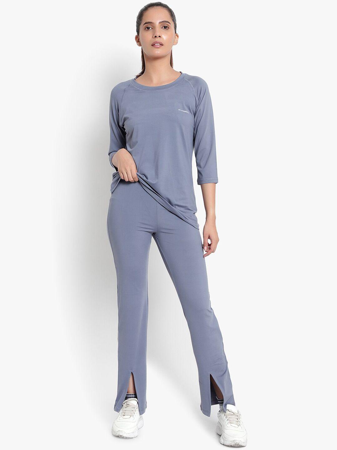 wearjukebox women grey solid t-shirt & trouser co-ords