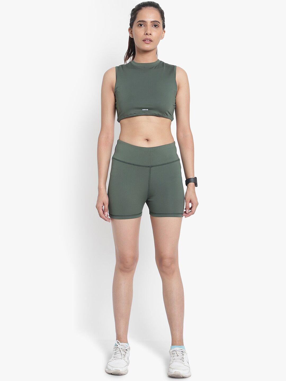 wearjukebox women olive green sports crop top with shorts